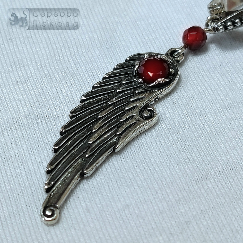 Серьги "Перо" с гранатом