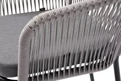 "Марсель" стул плетеный из роупа, каркас алюминий темно-серый (RAL7024) муар, роуп светло-серый круглый, ткань светло-серая