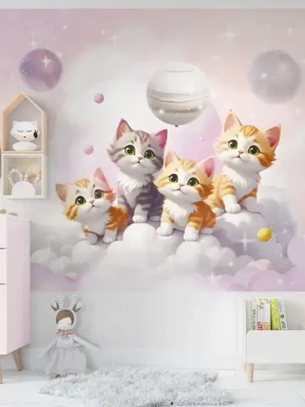 3D Детские фотообои милые коты и звезды