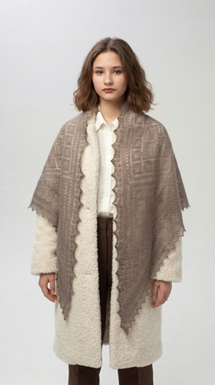 Оренбургский пуховый платок-косынка П3-130184-03 серый