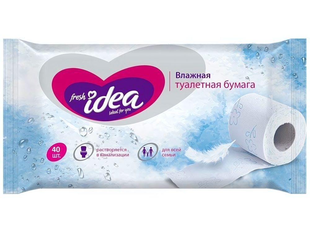 Бумага туалетная влажная растворяющаяся 40шт увеличенный размер 13*17см Fresh idea