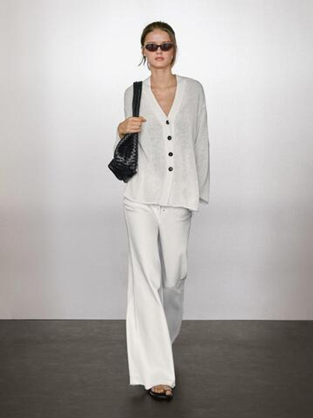 Massimo Dutti Кардиган оверсайз из тонкого трикотажа, белый