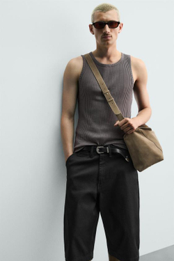 ZARA ШОРТЫ BAGGY FIT, ЧЕРНЫЙ