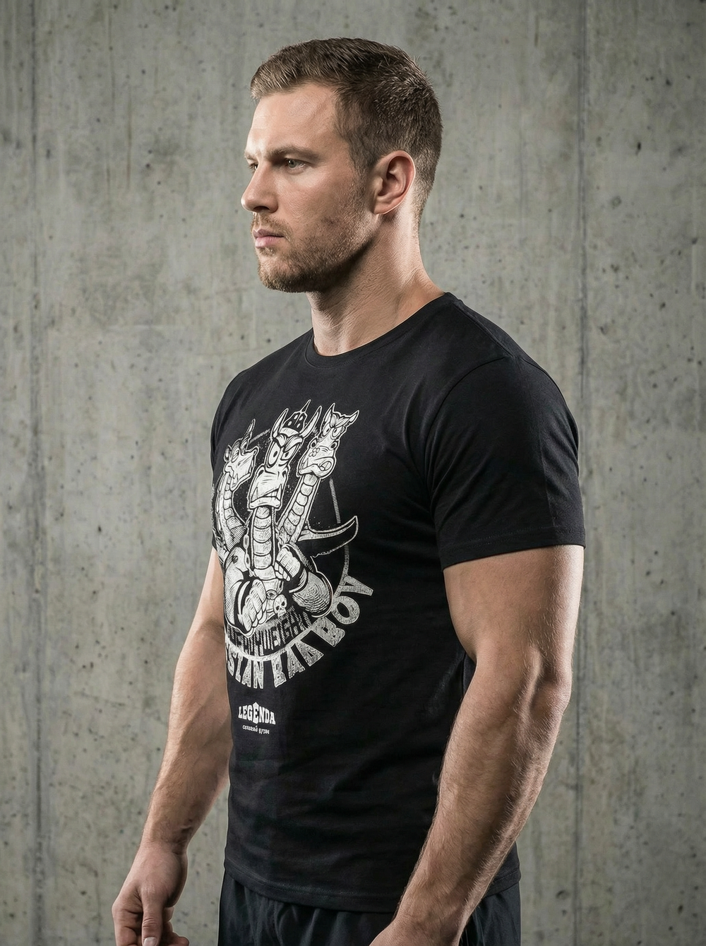 Футболка спортивная хлопковая мужская черная LEGENDA Горыныч белый