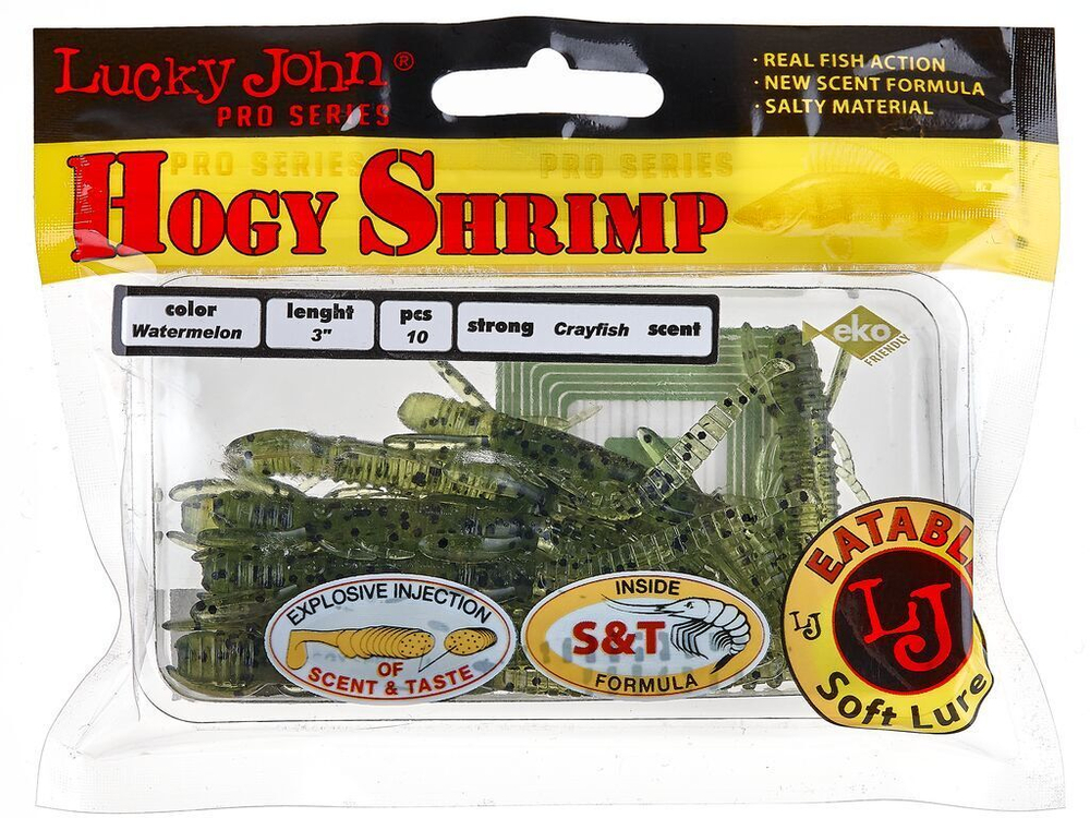 Мягкая приманка Lucky John Series HOGY SHRIMP 3.0in (76 мм), цвет PA01, 10 шт.