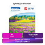 Бумага для акварели БОЛЬШАЯ А2 10 л. 200 г/м2 400х590 мм BRAUBERG "Луг" (3 штуки в упаковке)