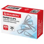 Скрепки BRAUBERG, 25 мм, никелированные, треугольные, 100 шт., в картонной коробке, 270440