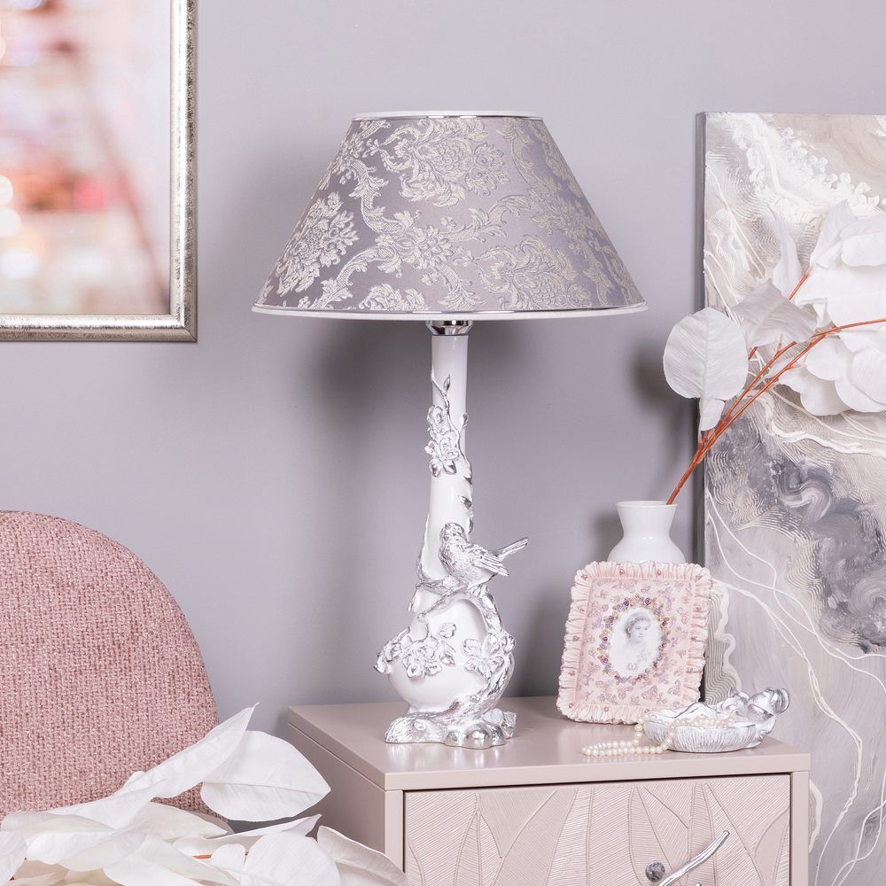 Настольная лампа Терра Белый с абажуром №38 Vatican (Ватикан) Сильвер