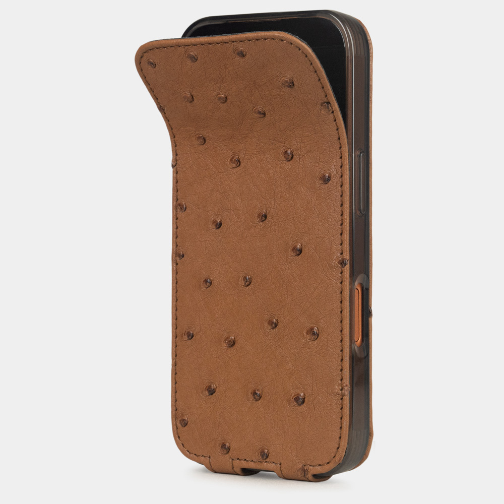 Кожаный чехол для iPhone 17 Pro, страус цвета коньяк