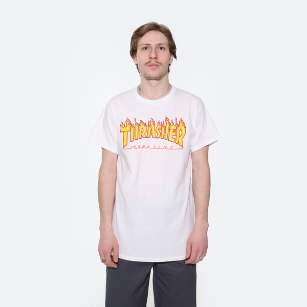 Футболка Thrasher Flame Logo (white) артикул:syq11T2ejfFBRJG6EhpdC1 - купить в магазине Дайс