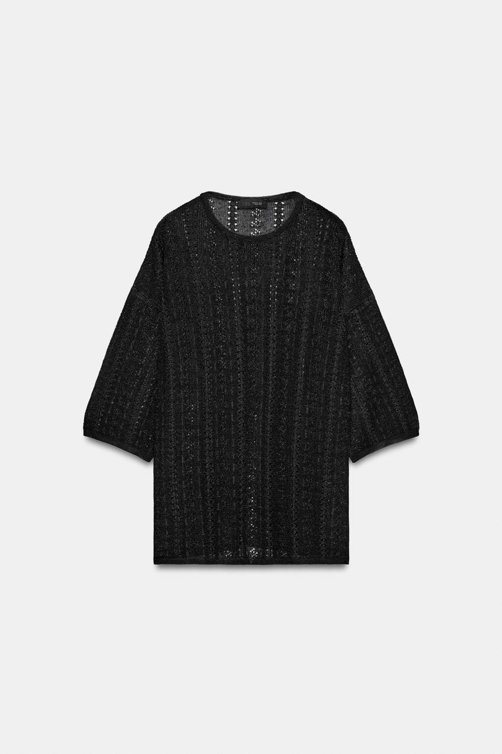 ZARA ТРИКОТАЖНЫЙ ТОП С АЖУРНЫМ УЗОРОМ И РАЗРЕЗАМИ, ЧЕРНЫЙ