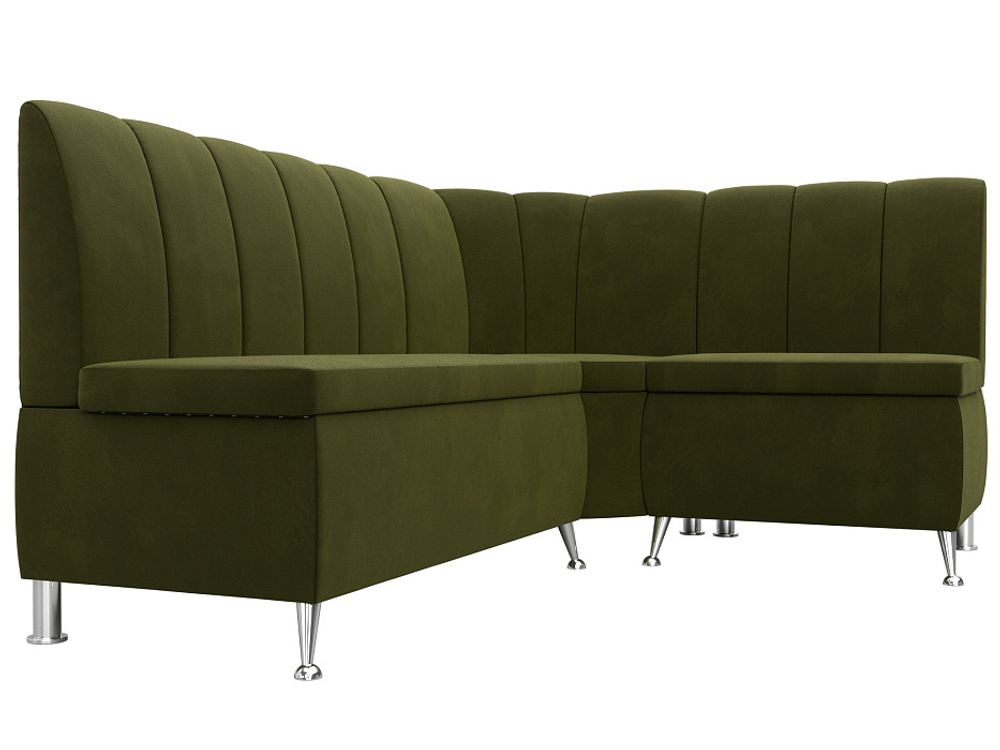 Диван кухонный угловой Кантри правый угол, Зеленый, Микровельвет, 29447