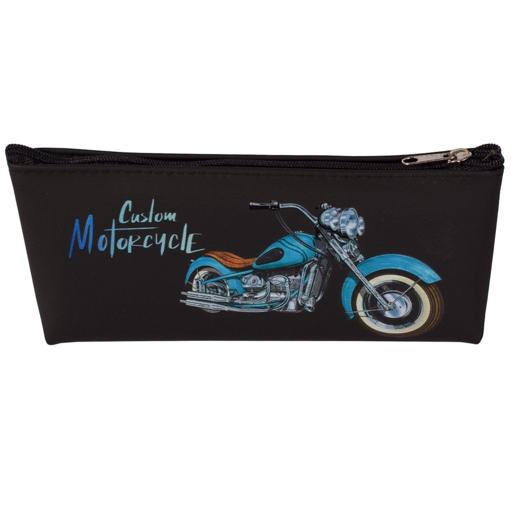 Пенал - косметичка, Alingar, ПВХ, молния, 70 х 180 мм, "Motorcycle", черный (голубой мотоцикл)