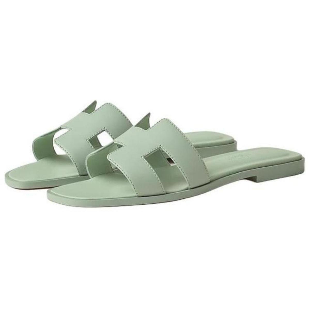 Hermes Oran flat-bottomed open-toed slippers women's green, H202230Z 6A