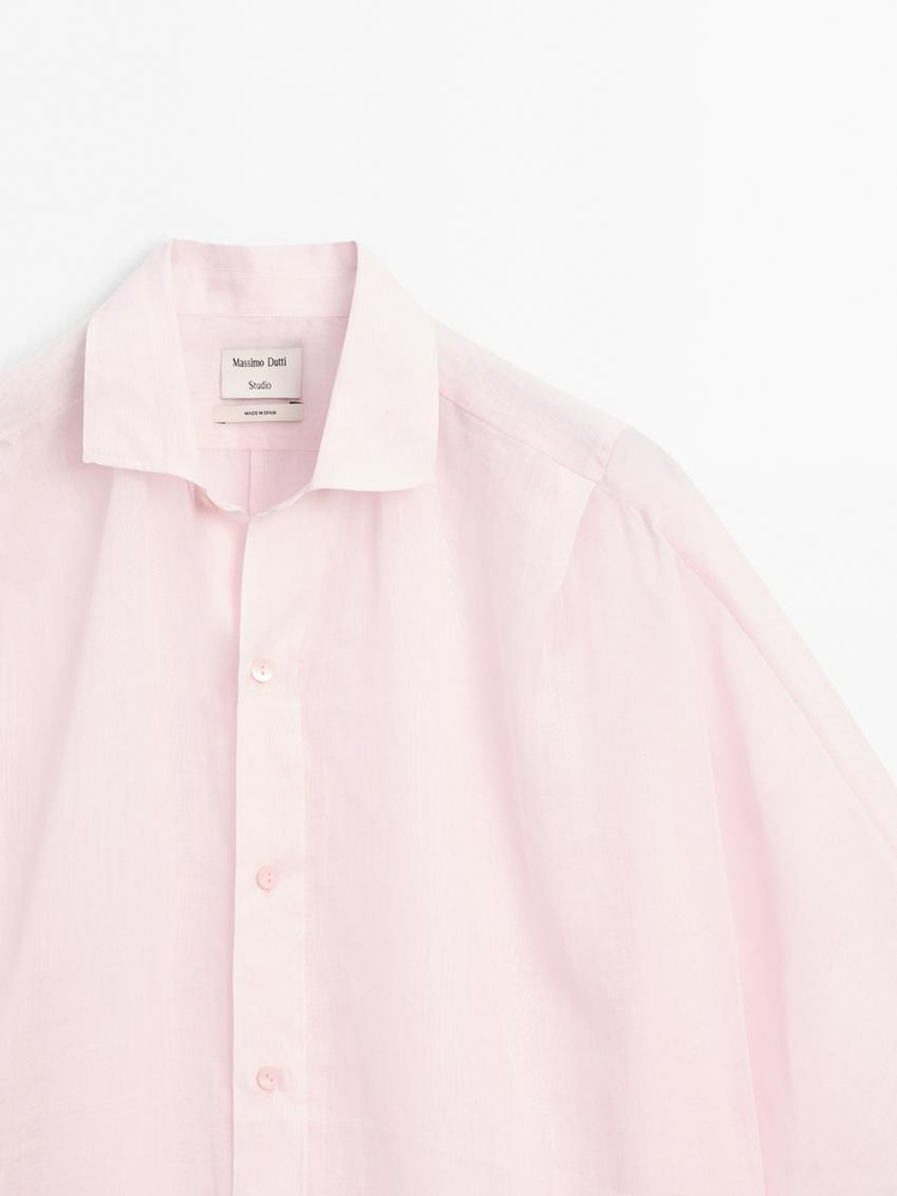 Massimo Dutti Рубашка из 100% ткани рами с рукавами «летучая мышь» - Studio, розовый