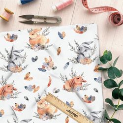 Ткань таффета рыжие и серые кролики