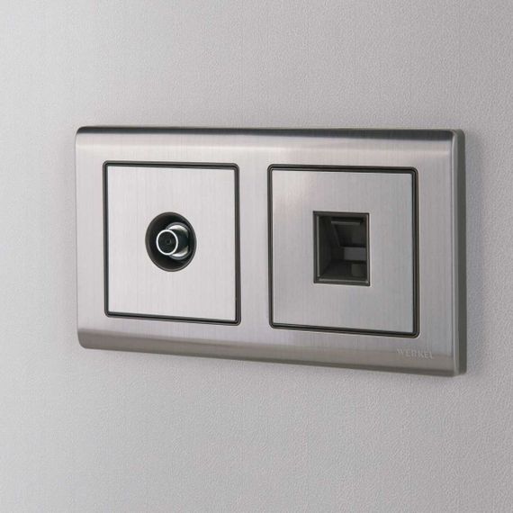 Лицевая панель Werkel розетки RJ45 и RJ11 глянцевый никель WL02-RJ-CP 4690389100406