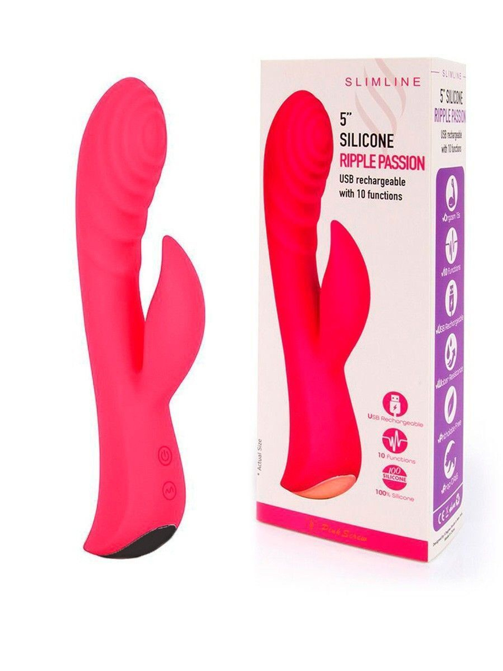 Красный перезаряжаемый вибратор-кролик - 19,1 см. (Цвет: красный)