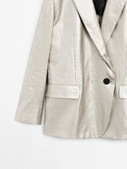 Massimo Dutti Блейзер из смесового льна - Studio, серебряный