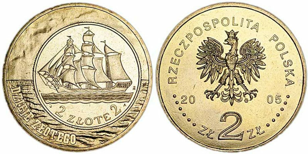Польша 2 злотых, 2005 История злотого - парусное судно 1936 года UNC