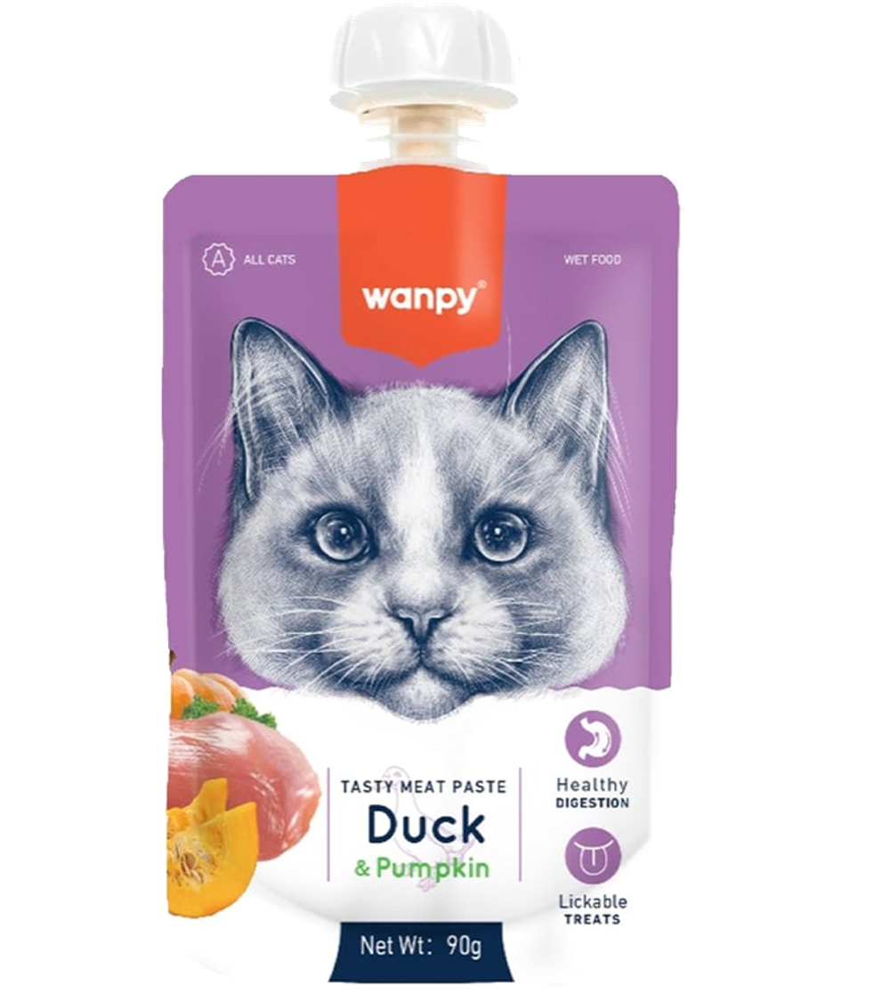 Wanpy Cat Лакомство для кошек Мясной мусс из утки и тыквы 90гр.