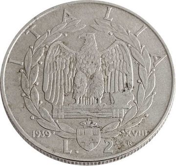 2 лиры 1939 Италия (не магнетик 1939 - XVIII)
