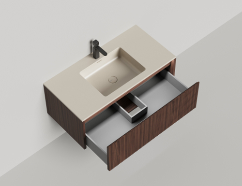Подвесная тумба Domino 1000, шпон Onda Plus, фрезерованный фасад