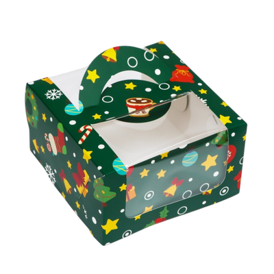 Коробка под бенто-торт с окном "Новогодняя изумрудная", 14 х 14 х 8 см