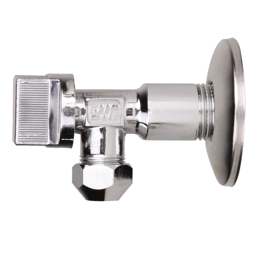 Кран латунный шаровый угловой 1/2" х 3/8" хромированный с отражателем, наружная резьба-цанга