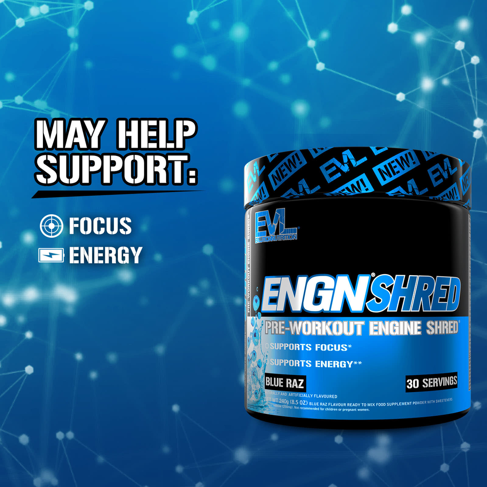 EVLution Nutrition, ENGN® Shred, предтренировочный комплекс Engine Shred®, Blue Raz, 240 г (8,5 унции)