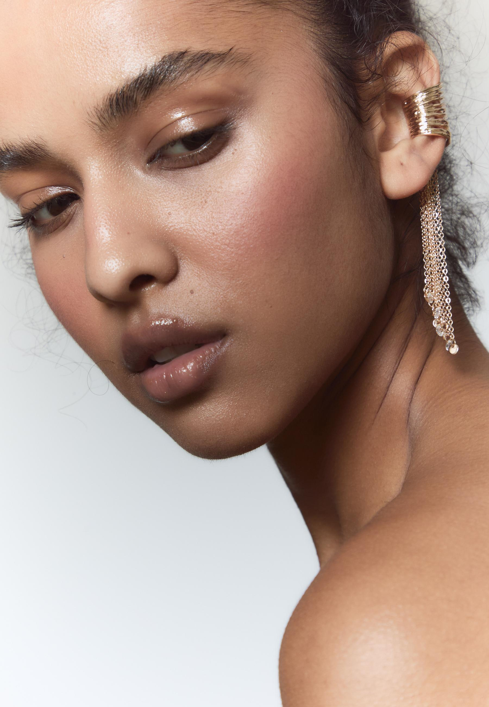 STRADIVARIUS Кафф с цепочкой и стразами, золотой