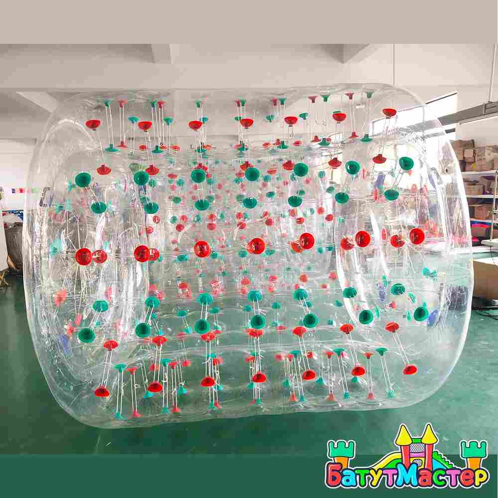 Аттракцион Водный роллер (Гидророллер) «Прозрачный с красно-зелеными держателями» ТПУ, 2.2*2*2 м