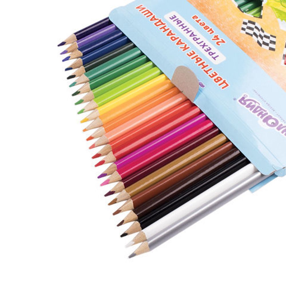 Карандаши цветные ЮНЛАНДИЯ "ЮНЛАНДИК БЫСТРЕЕ ВСЕХ", 24 цвета, трехгранные заточенные, 181390