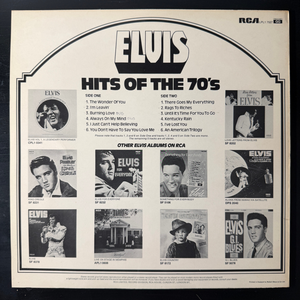 Elvis Presley - Hits Of The 70's (Англия 1974г.)