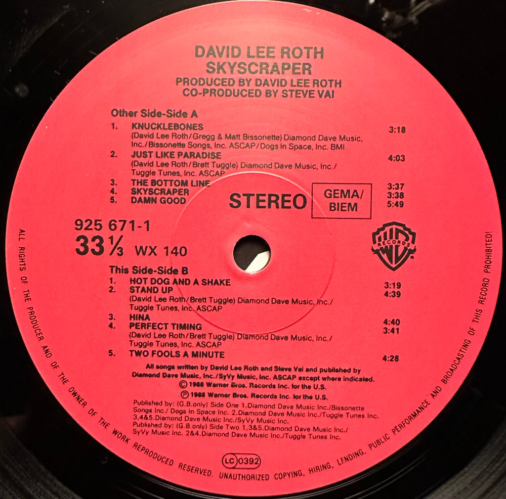 David Lee Roth - Skyscraper (Германия 1988г.)