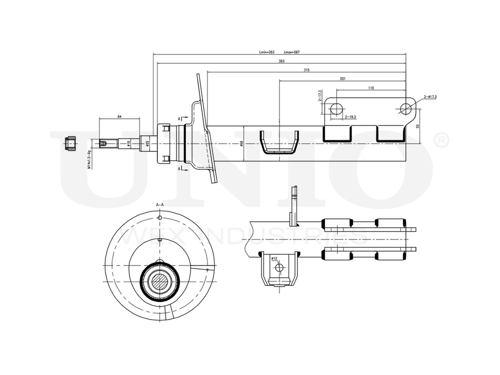 Амортизатор газовый передней подвески левый UNIO SAB-10104