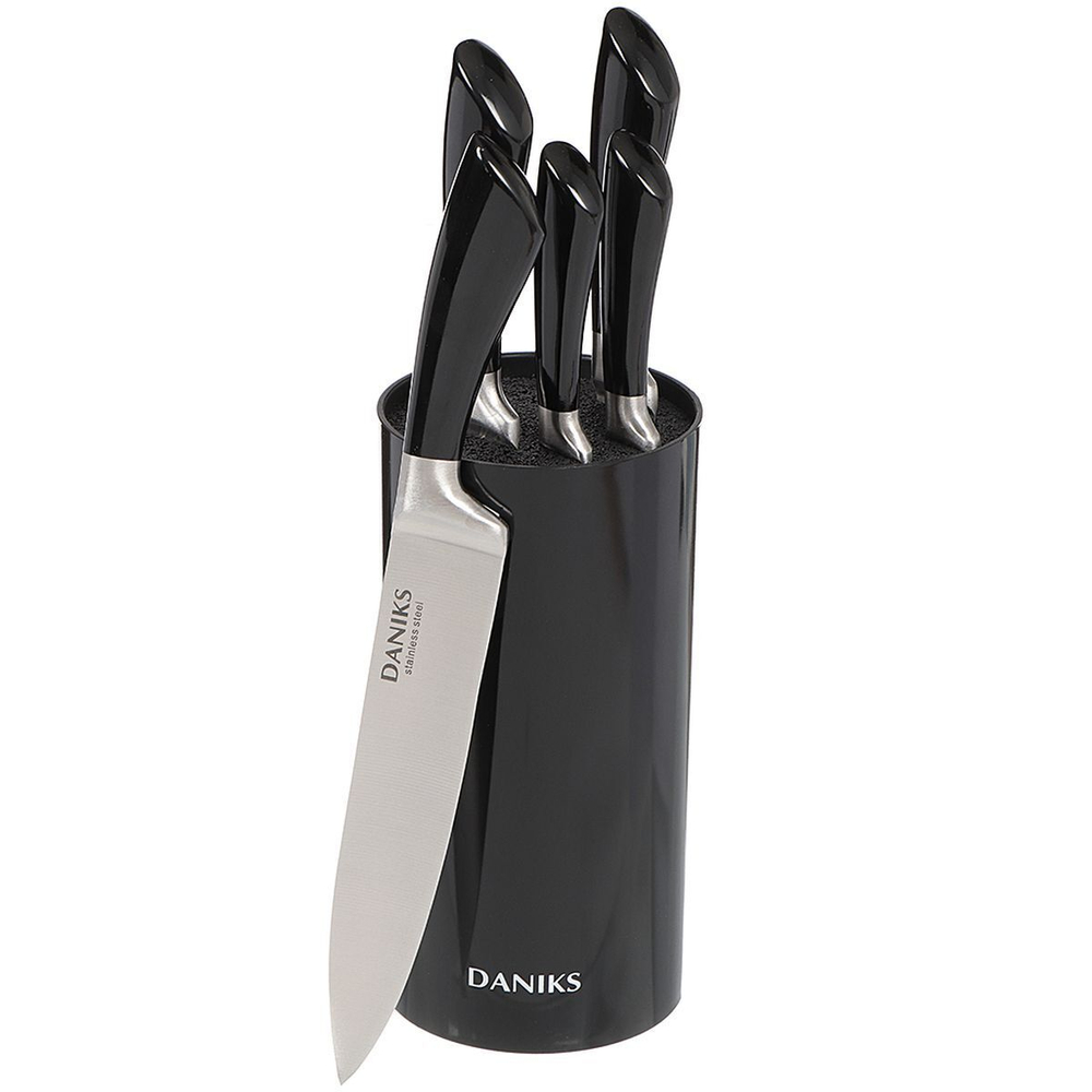 Набор ножей 6 пр, 3шт-20;12;9 см, нерж сталь, рук сталь, с подст, пласт, Daniks, Рокка, YW-A235B-H