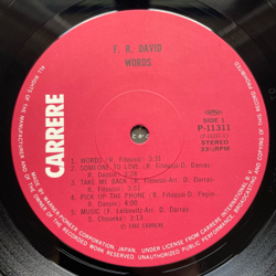 Винтажная виниловая пластинка LP F.R. David Words (Япония 1983) (Оби)