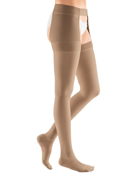 Чулок левый лечебный компрессионный mediven plus , II класс компрессии, малая длина, с застежкой на талии, открытый носок