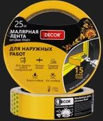 Лента малярная  38мм * 25м, Для Наружных. работ, оранжевая  DЕCOR /791-3825
