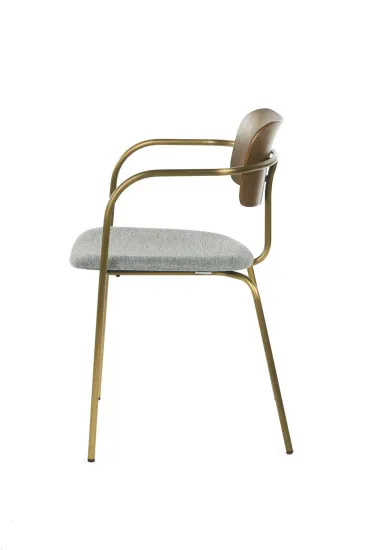 Обеденный стул Gloster металлический каркас, серая ткань и деревянная спинка