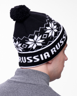 Мужская шапка PRIVAL с отворотом RUSSIA-2 черный