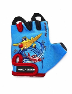 Перчатки велосипедные детские, PLANE, гелевые вставки, цвет синий с красной окантовкой, размер 6XS V