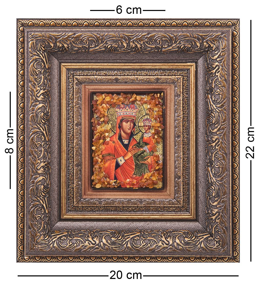 AMB-05/ 7 Икона Божией Матери «Споручница грешных» (с янтарной крошкой) H-22см