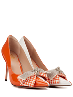 Женские туфли кожаные оранжево-белые с бантиком