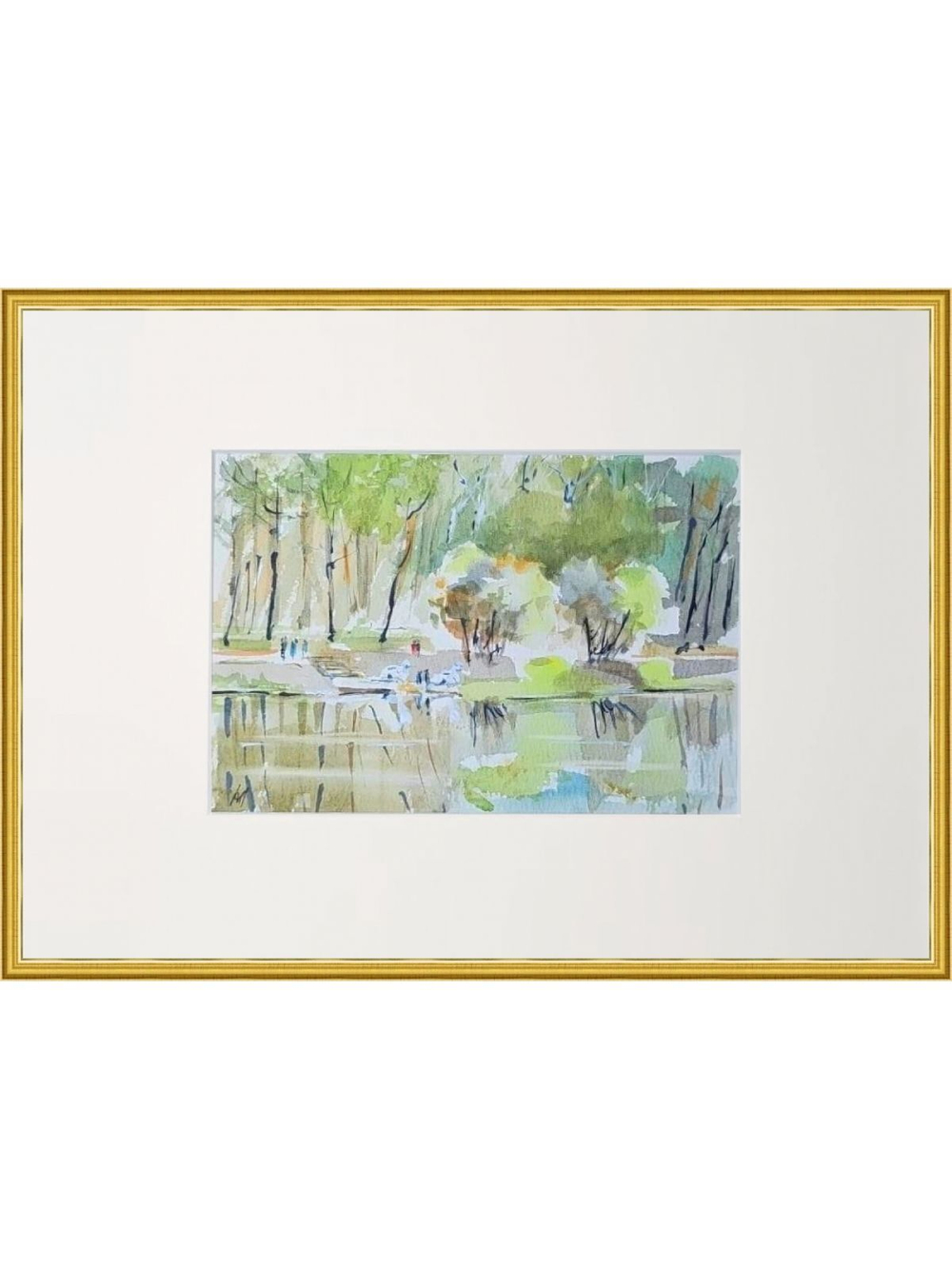 Картина авторская акварельная в паспарту 21х30 см на стену для интерьера "Верхний Царицынский пруд"