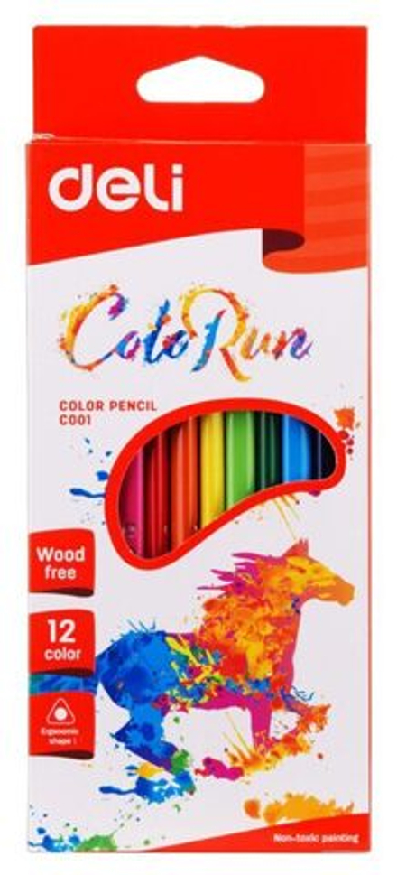 Карандаши цвет. 12цв Deli  ColoRun трехгранные, пластиковые