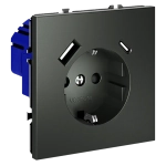 Розетка встраиваемая VOLTUM S70 с заземлением и защитными шторками, 16А, с USB, A+С, (титан)