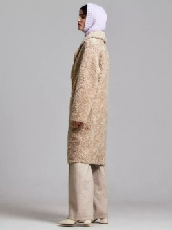 Шуба женская из шерсти мериноса чебурашка тедди, светло-бежевая, SilverFox