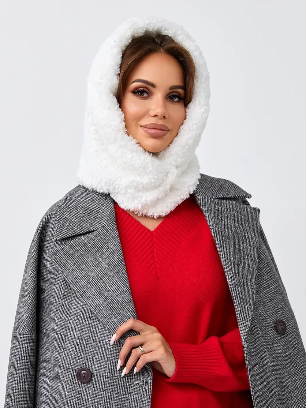 Капор зимний вязаный капюшон на флисе